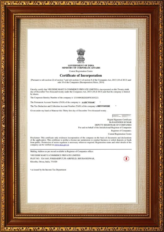 govt certificate of incorporation to Vruddhimart