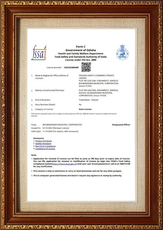 govt certificate of fssai to Vruddhimart