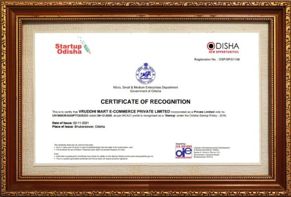 startup certificate of Vruddhimart